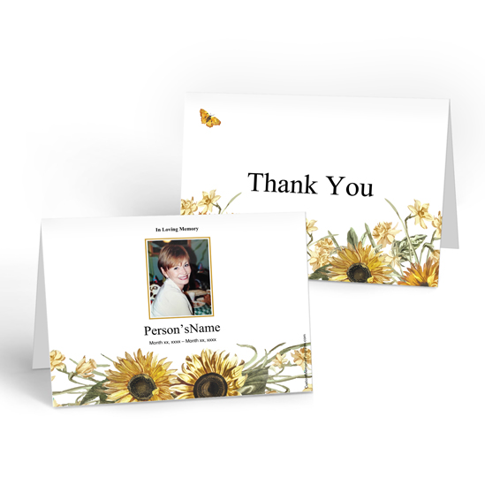 Sunflower Butterflies - Thank you Cards Thank you Cards - Custom Memorial