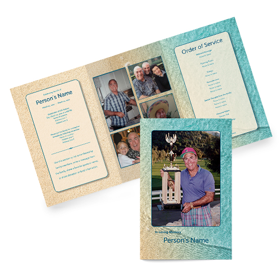 Sand design tri fold obituary Program