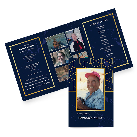 Navy Geometric Tri-fold Funeral Program Template