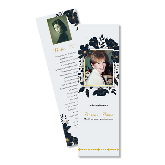 Black flower design- Memorial Bookmark Templates