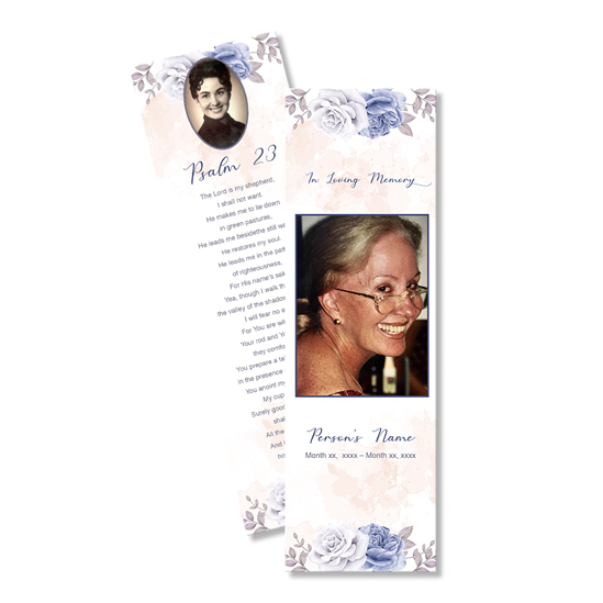 Blue Roses Theme Memorial Bookmark