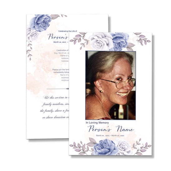 Blue Roses Floral Design -Single Page Programs for funeral