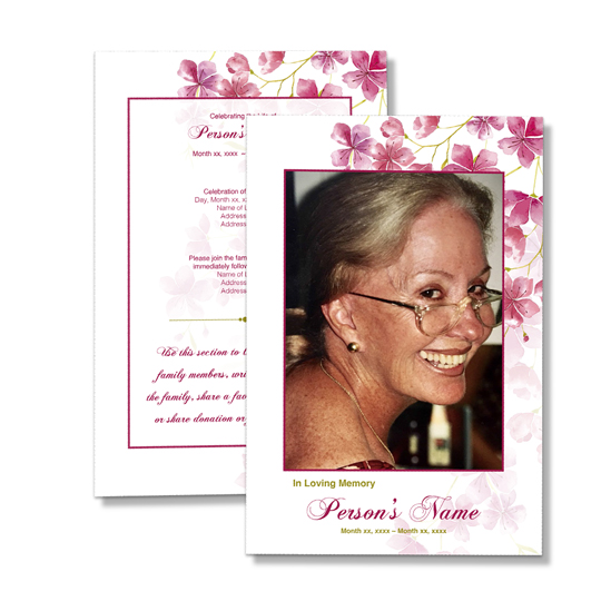 Cherry Blossom theme- Single Page Funeral Programs 