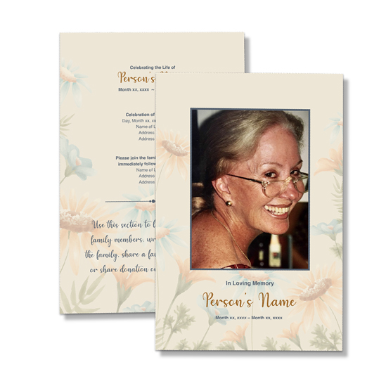 Floral Daisy theme - Single Page Memorial Programs
