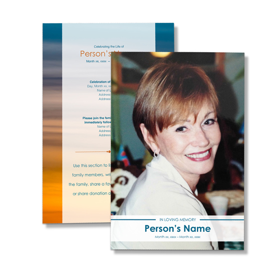Orange Sunset Design Single Page Obituary Programs