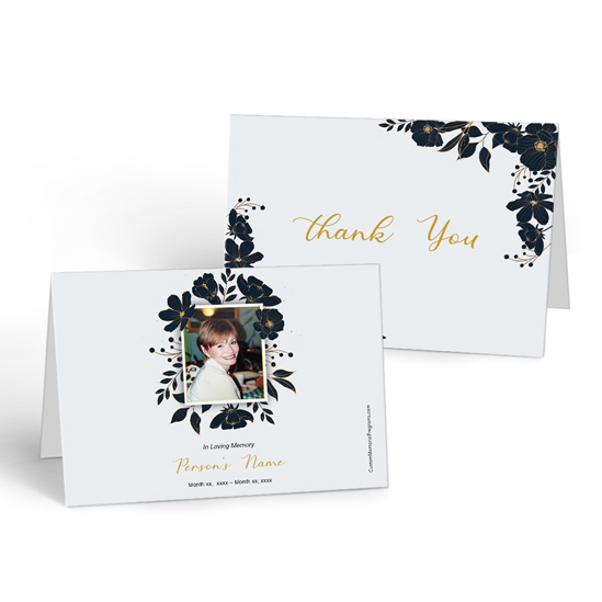 Black Flowers - Thank you Cards Thank you Memorials for Funeral