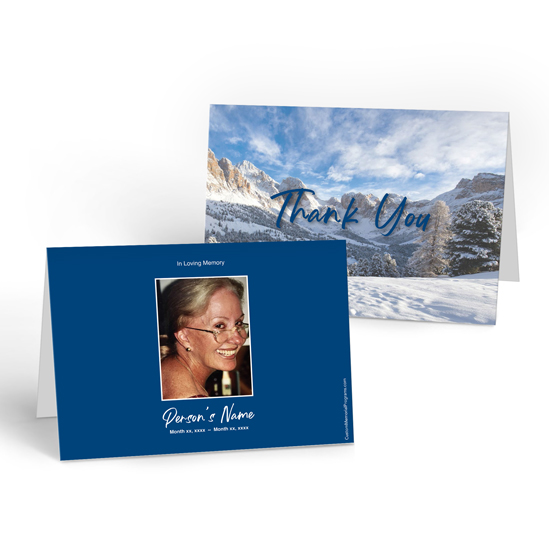 Funeral thank you card Snow Mountain templates
