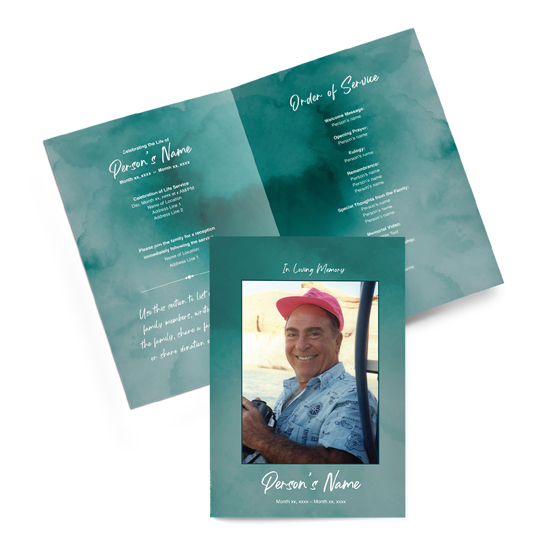 Green - Bi-fold Programs Green Funeral Bi Fold Program | Custom Memorial