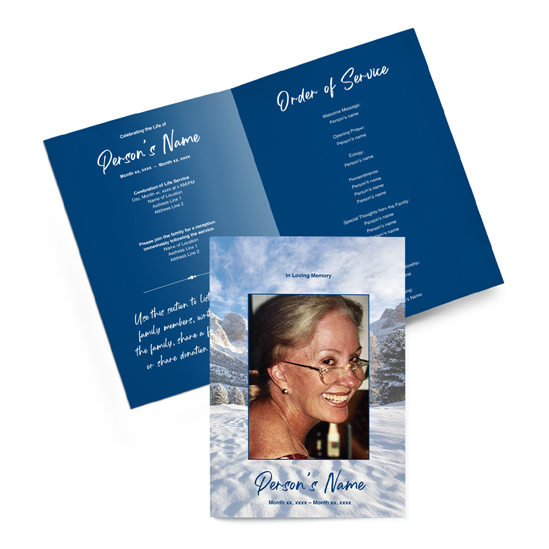 Snow Mountains - Bi-fold Programs Snow Mountain Funeral Bi-fold Programs Templates